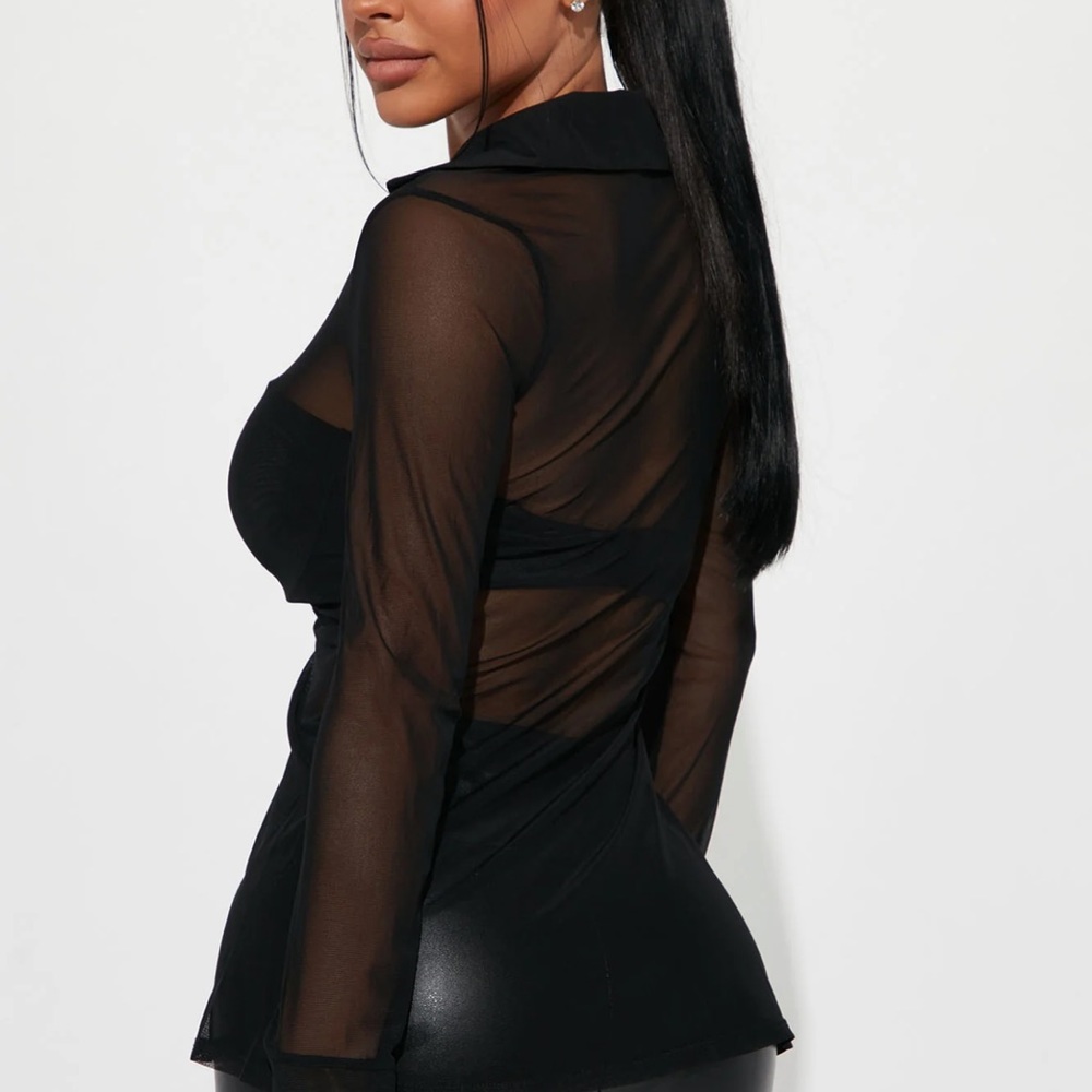 See thru long sleeve black top blouse